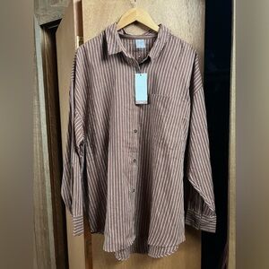 Calia (Size XL) Oversize Sleeve Button Down Top Coverup Linen Blend